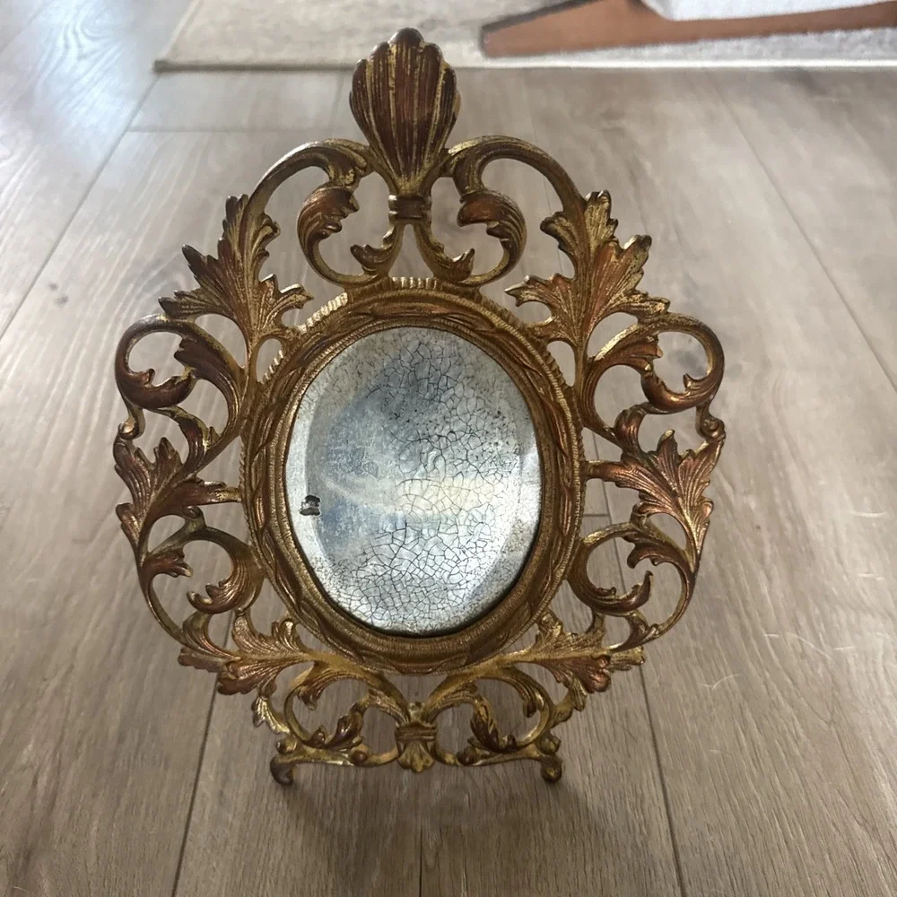 Cast Iron Brass Finish Victorian Mirror Picture‎ Stand Up mirror Frame Ornate